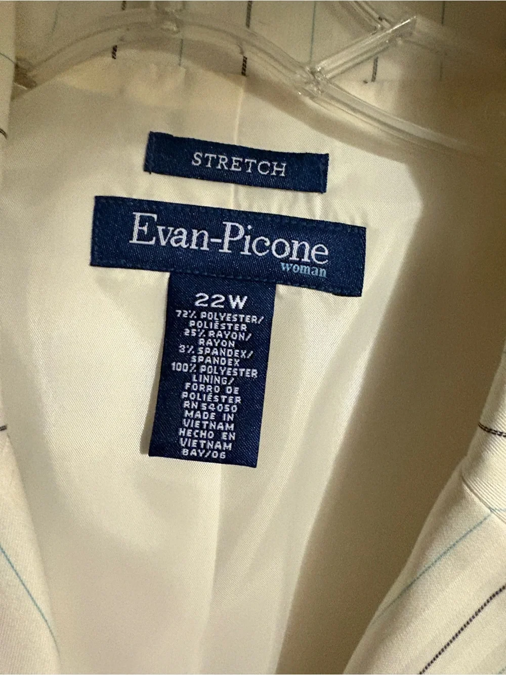 Evan Picone White Blazer with Gray and Blue Pinstripes - Picture 2 of 5